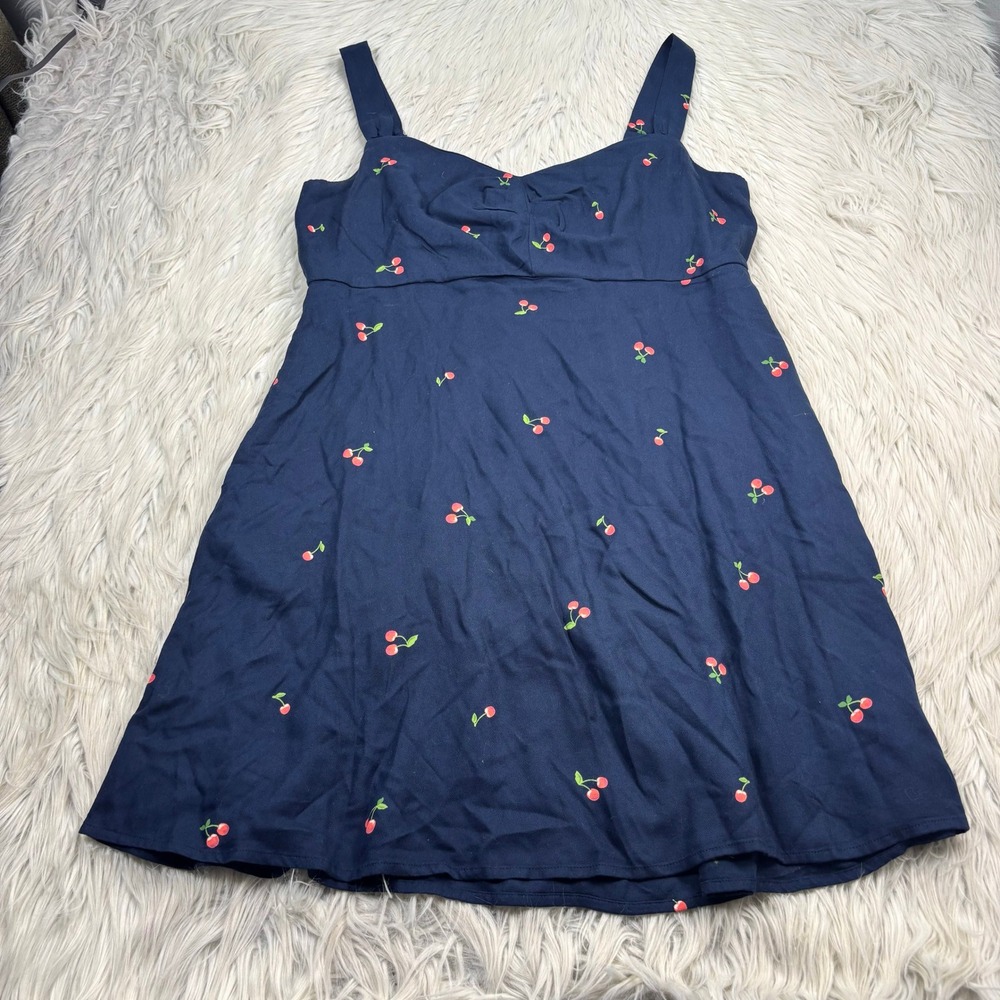 Old Navy Women's L Navy Cherry Print Fit Flare Dress Retro Twee Pinup Preppy